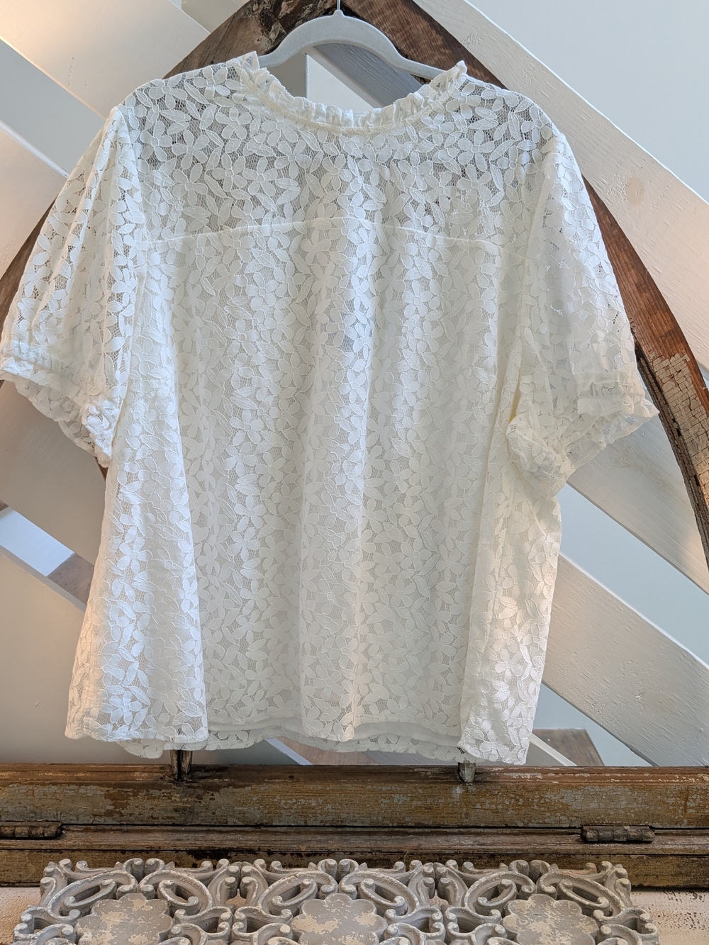 CeCe Cream Lace Short Sleeve Blouse